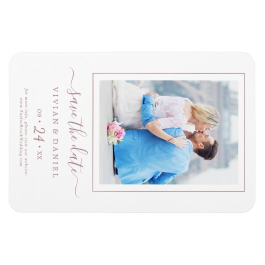 Minimalistisch Roos Gold Photo Save the Date Magne Magneet (Horizontaal)