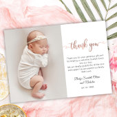 Minimalistisch Roos Gold Script Baby Foto Dank u Bedankkaart