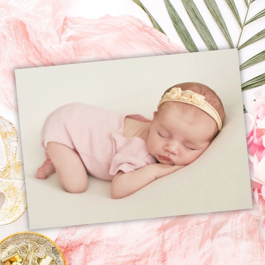 Minimalistisch Roos Gold Script Baby Foto Dank u Bedankkaart