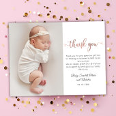 Minimalistisch Roos Gold Script Baby Foto Dank u Briefkaart