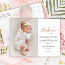 Minimalistisch Roos Gold Script Baby Foto Dank u