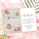 Minimalistisch Roos Gold Script Baby Foto Dank u P Briefkaart