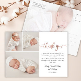 Minimalistisch Roos Gold Script Baby Foto Dank u P Briefkaart