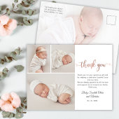 Minimalistisch Roos Gold Script Baby Foto Dank u P Briefkaart