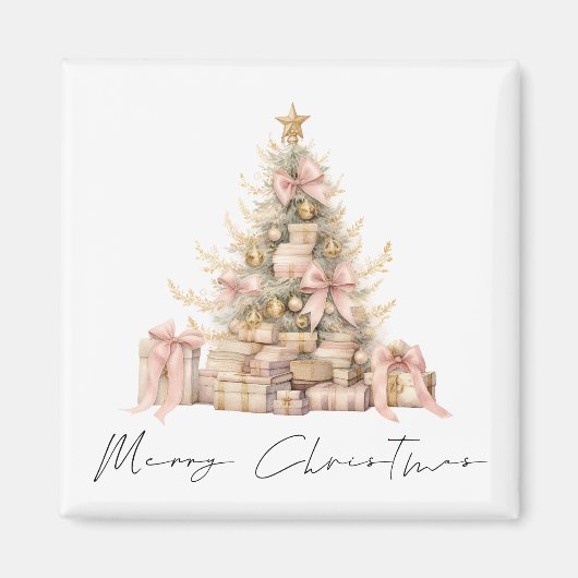 Minimalistisch Roos Gold Script Tree Vrolijk kerst Magneet (Voorkant)