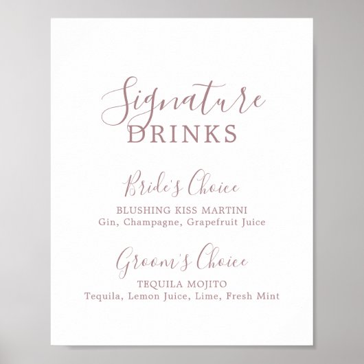Minimalistisch Roos Gold Signature Drink Sign Poster (Voorkant)
