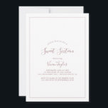 Minimalistisch Roos Gold Sweet Sixteen Birthday Kaart<br><div class="desc">Deze minimalistische gouden zestiende verjaardagsuitnodiging van het roos is perfect voor een eenvoudige 16de verjaardagsfeestje. Het moderne romantische ontwerp kenmerkt klassiek roos goud en witte typografie in combinatie met een rustige, maar elegante kalligrafie met stijl met handschrift. in elke kleur. Houd het ontwerp eenvoudig en elegant, zoals het is, of...</div>