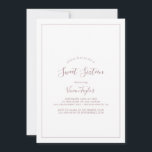 Minimalistisch Roos Gold Sweet Sixteen Birthday Kaart<br><div class="desc">Deze minimalistische gouden zestiende verjaardagsuitnodiging van het roos is perfect voor een eenvoudige 16de verjaardagsfeestje. Het moderne romantische ontwerp kenmerkt klassiek roos goud en witte typografie in combinatie met een rustige, maar elegante kalligrafie met stijl met handschrift. in elke kleur. Houd het ontwerp eenvoudig en elegant, zoals het is, of...</div>