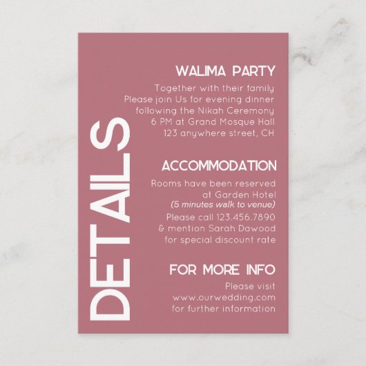 Minimalistisch Roos Gold Typography Weddenschap De Informatiekaartje (Voorkant)