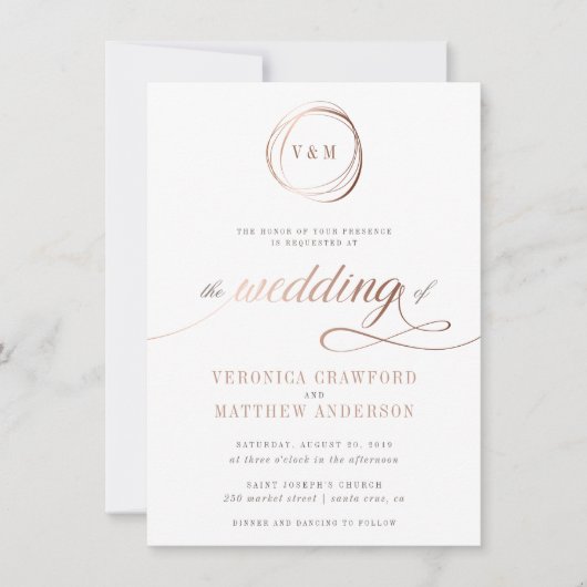 Minimalistisch Roos Gold Typography Wedding Kaart (Voorkant)