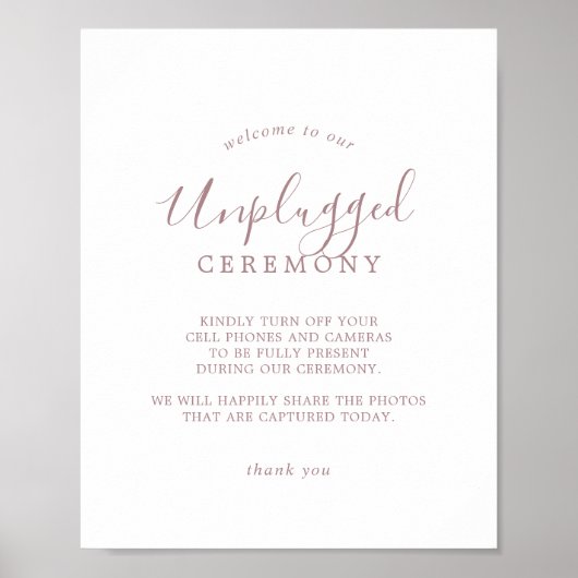 Minimalistisch Roos Gold Unplugged Ceremony-teken Poster (Voorkant)