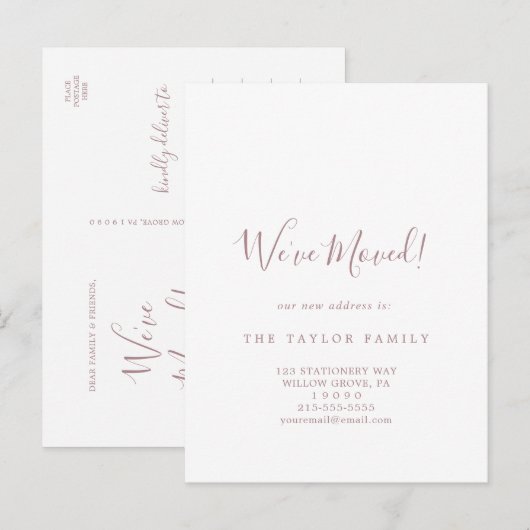 Minimalistisch Roos Gold We hebben ons verplaatst Aankondigingskaart (Voorkant / Achterkant)