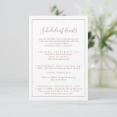 Minimalistisch Roos Gold Wedding Schedule of Event Informatiekaartje (Staand voorkant)
