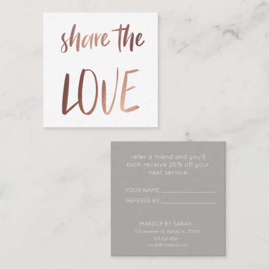 Minimalistisch roos goud Deel de liefde | loyalite Vierkante Visitekaartje (Voorkant / Achterkant)