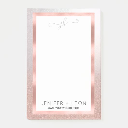Minimalistisch roos Goud Glitter Ombre Monogram Po Post-it® Notes (Voorkant)