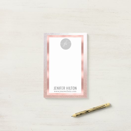 Minimalistisch roos Goud Glitter Ombre Monogram Post-it® Notes (Op bureau)