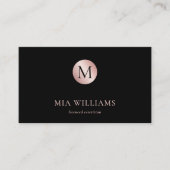 Minimalistisch Roos Goud op Zwart Monogram Typogra Visitekaartje (Voorkant)