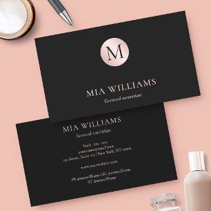 Minimalistisch Roos Goud op Zwart Monogram Typogra Visitekaartje