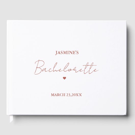 Minimalistisch Roos Goud Script Bachelorette Party Gastenboek (Voorkant)
