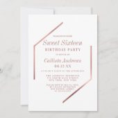 Minimalistisch Roos Goud Wit Geo Lijst Sweet 16 Kaart (Voorkant)