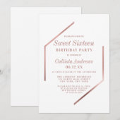 Minimalistisch Roos Goud Wit Geo Lijst Sweet 16 Kaart (Voorkant / Achterkant)