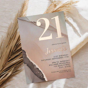 Minimalistisch Roos Gouden Chique Waterverf 21e Ve Folie Uitnodiging