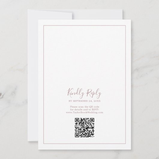 Minimalistisch Roos gouden QR code terug bruiloft Kaart (Achterkant)