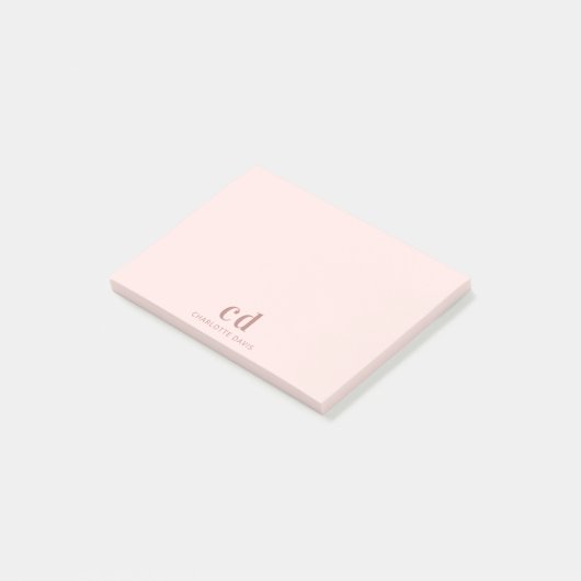 Minimalistisch roos goudmonogram zwart post-it® notes (Schuin)