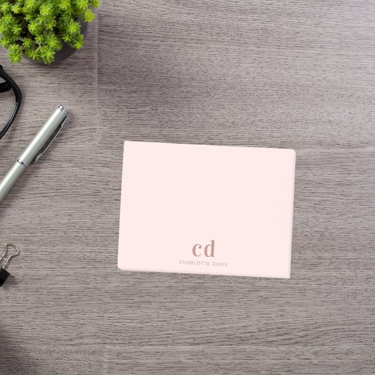 Minimalistisch roos goudmonogram zwart post-it® notes
