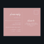 Minimalistisch Roos huwelijk | RSVP van maankeuze Briefkaart<br><div class="desc">Deze elegante, minimalistische briefkaarten van de trouwreactie zijn uitgerust met moderne scripttypografie en schone, sans serif tekst voor een eenvoudig en stijlvol stoffig roos en wit ontwerp waar u van houdt. Er is ruimte om uw gasten opties toe te voegen voor de maaltijdkeuze van de ingang of het diner. De...</div>