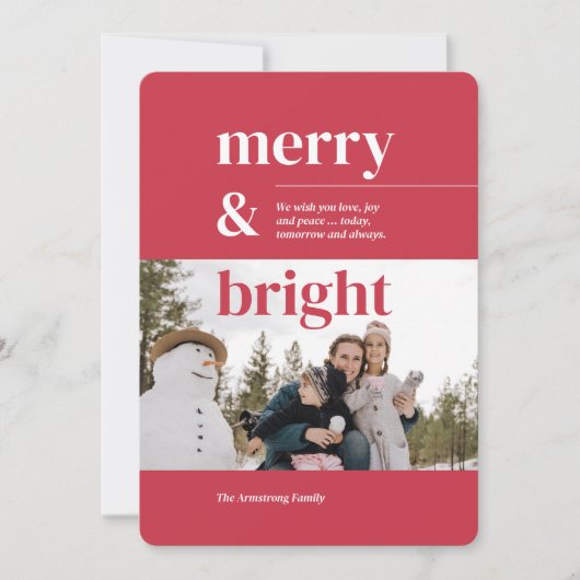 Minimalistisch Roos Merry Bright Foto Feestdagenkaart (Voorkant)