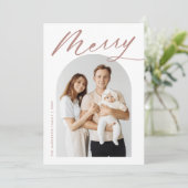 Minimalistisch Roos met Merry Dusty 2-foto Feestdagenkaart (Staand voorkant)