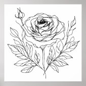 Minimalistisch roos One Line Art tekening in zwart Poster (Voorkant)