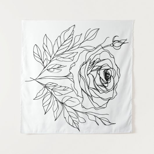 Minimalistisch roos One Line Art tekening in zwart Wandkleed (Voorkant (horizontaal))