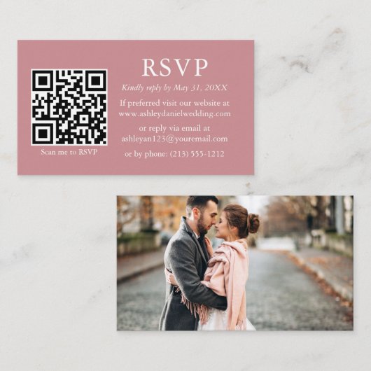 Minimalistisch Roos QR-foto van bruiloft RSVP Informatiekaartje (Voorkant / Achterkant)