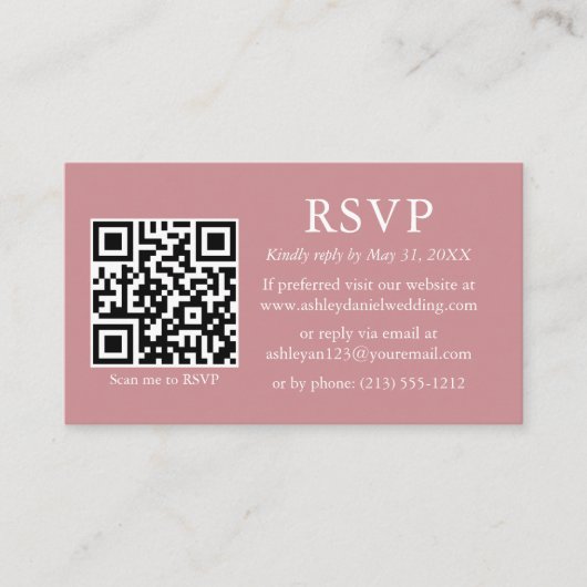 Minimalistisch Roos QR-foto van bruiloft RSVP Informatiekaartje (Voorkant)