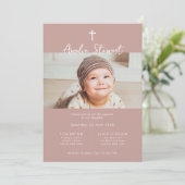 Minimalistisch roos roze foto doop doop kaart (Staand voorkant)