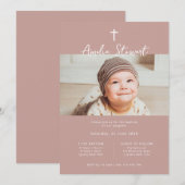 Minimalistisch roos roze foto doop doop kaart (Voorkant / Achterkant)