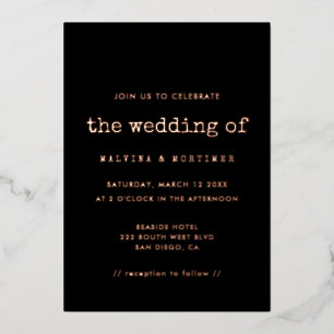 minimalistisch roos voor schrijfmachines folie uitnodiging