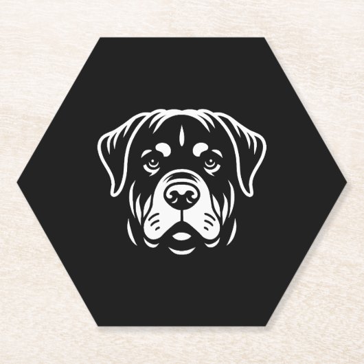 Minimalistisch Rottweiler Face Design – Bold Line Kartonnen Onderzetters (Voorkant)