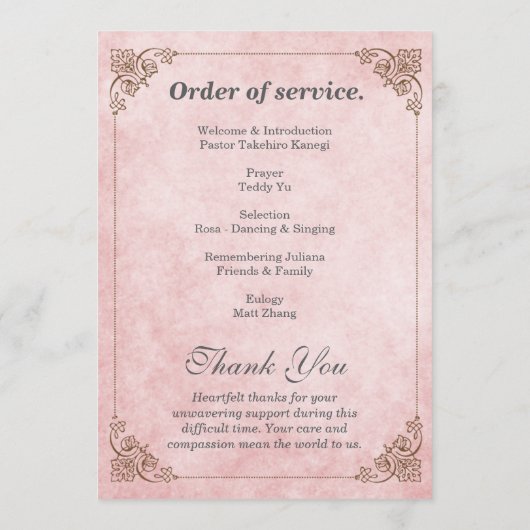 Minimalistisch rouwprogramma – Ter liefdevolle her Programmakaart (Achterkant)