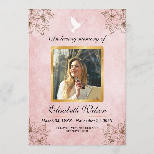 Minimalistisch rouwprogramma – Ter liefdevolle her Programmakaart (Voorkant)