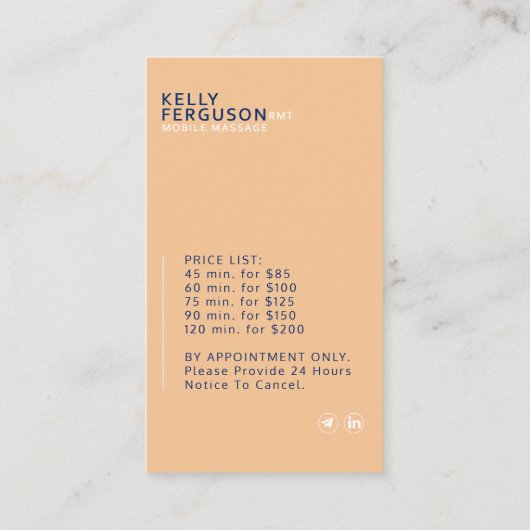 Minimalistisch Royal Blue Peach Visitekaartje (Achterkant)