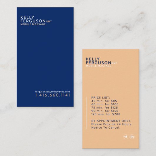 Minimalistisch Royal Blue Peach Visitekaartje (Voorkant / Achterkant)