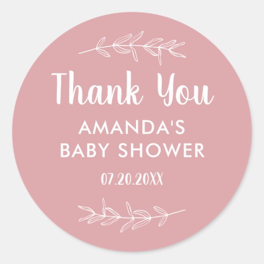 Minimalistisch roze Baby shower dank u Ronde Sticker (Voorkant)