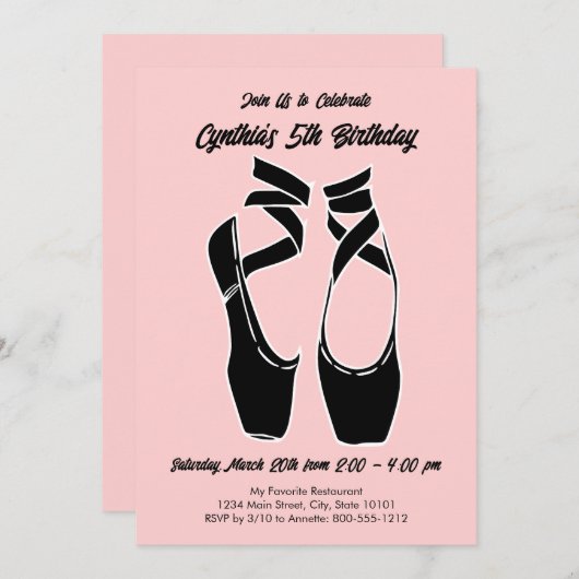 Minimalistisch roze ballet verjaardagsfeestje kaart (Voorkant / Achterkant)