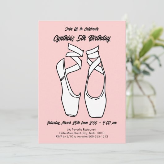 Minimalistisch roze ballet verjaardagsfeestje kaart (Staand voorkant)