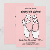 Minimalistisch roze ballet verjaardagsfeestje kaart (Voorkant / Achterkant)