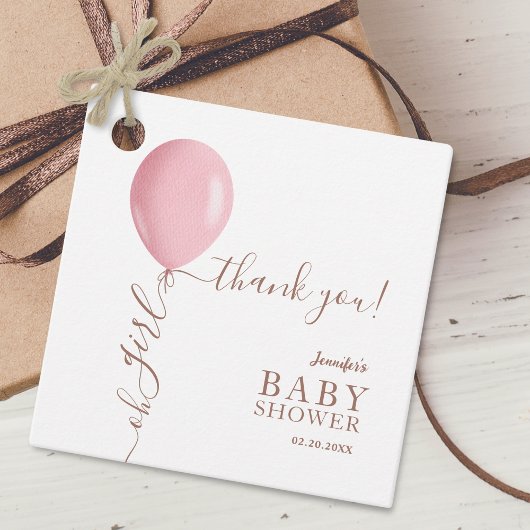 Minimalistisch roze ballon Oh meisje Baby shower Bedankjes Labels