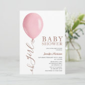 Minimalistisch roze ballon Oh meisje Baby shower Kaart (Staand voorkant)